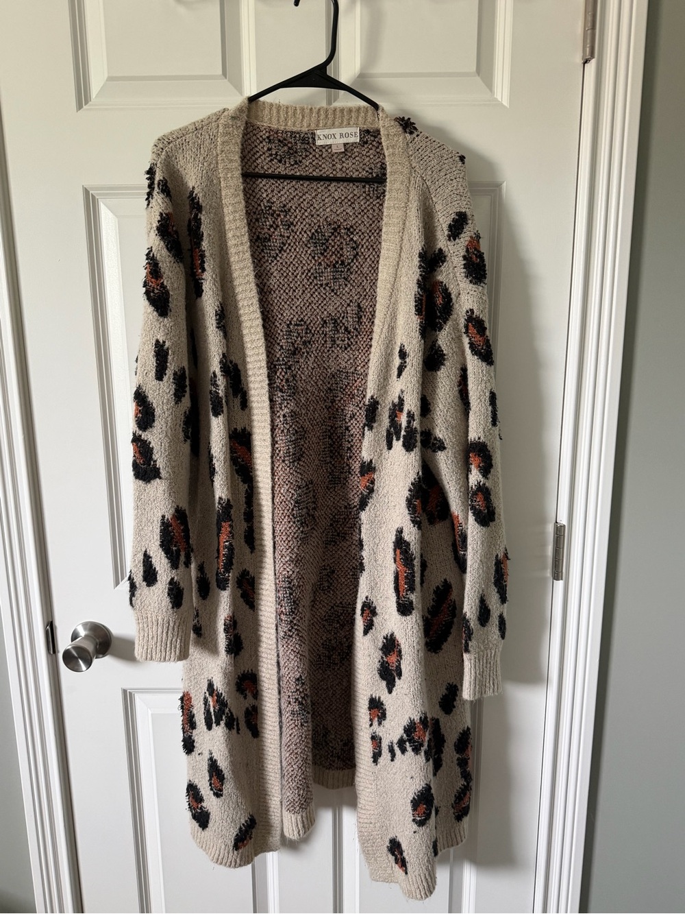 Knox Rose Cream Leopard-Print Open Cardigan with Rust Accents